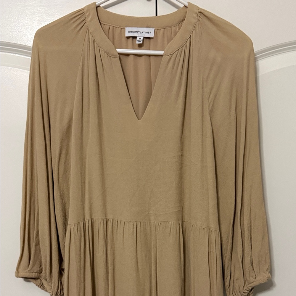Gibson Latimer Three Quarter Sleeve Tan Dress - Picture 2 of 4